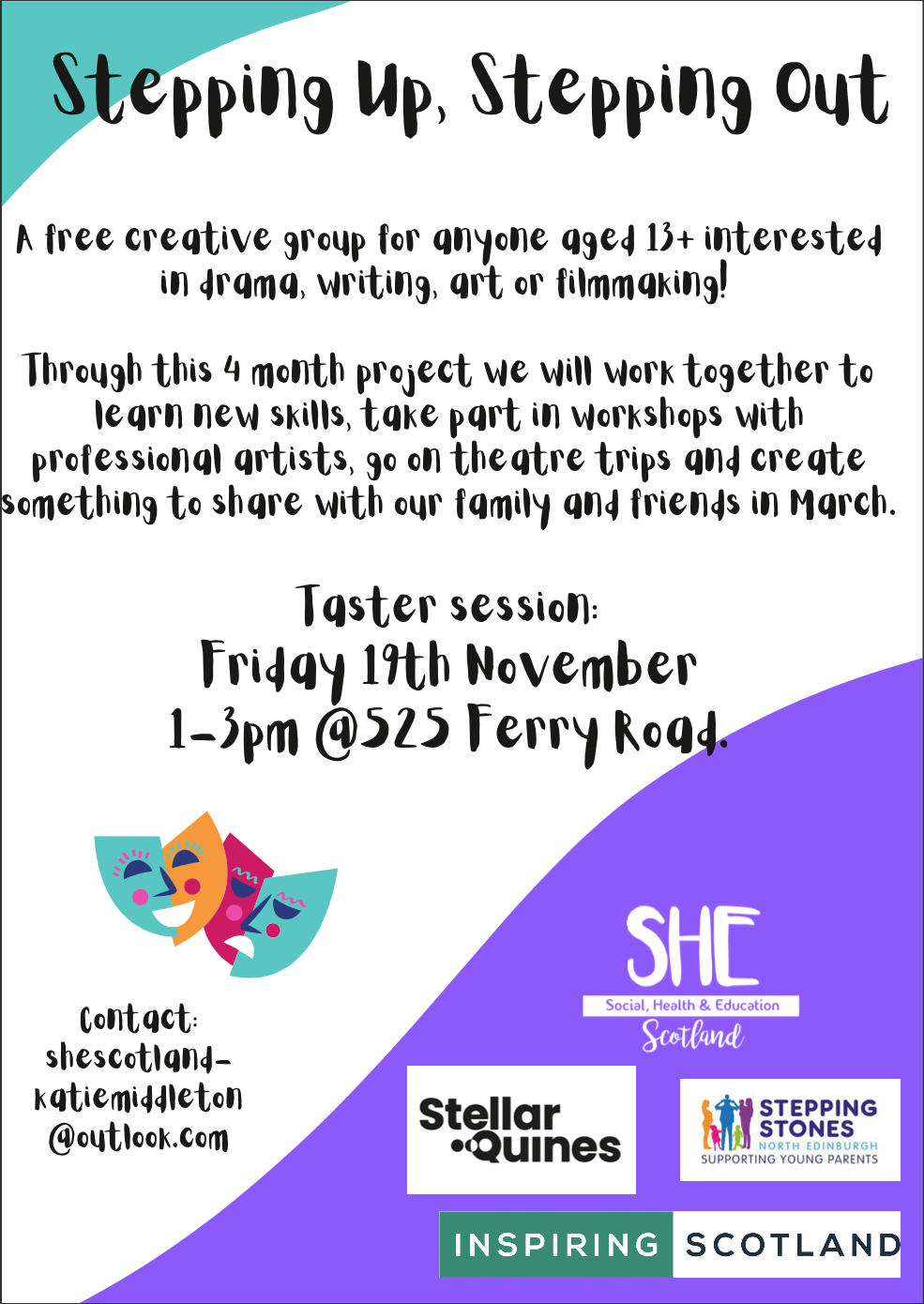 A free creative group for anyone aged 13+ interested in drama, writing, art or filmmaking - Taster Session Friday 19th of November, 2021 1-3pm at525 Ferry Road