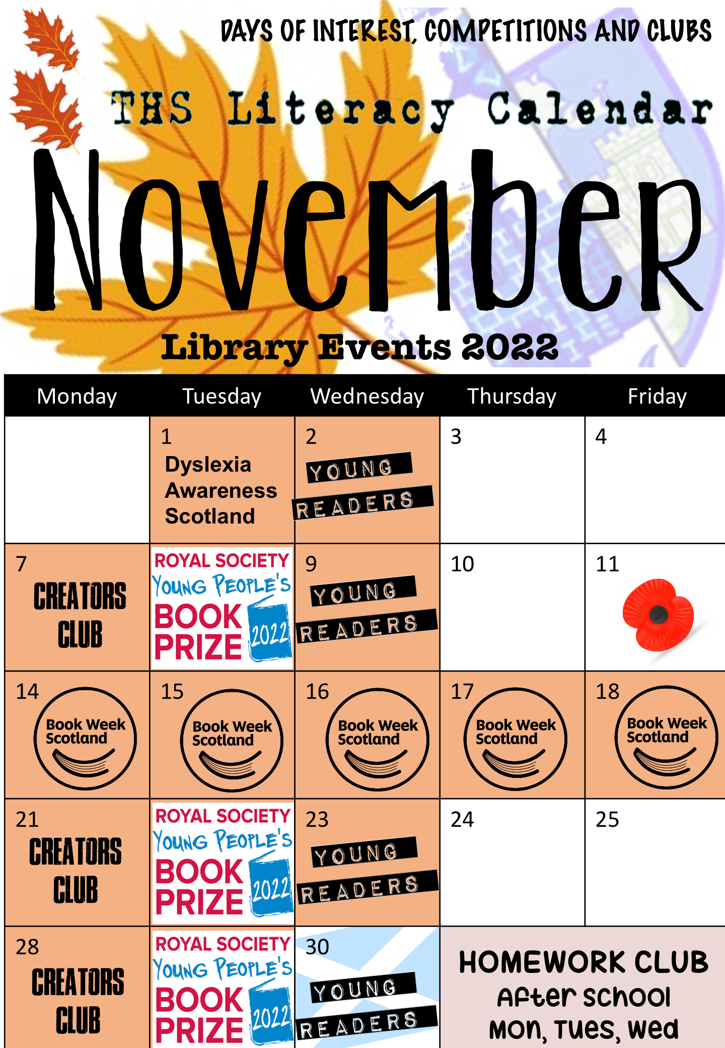 School Library Events Monthly Calendar Tynecastle High School